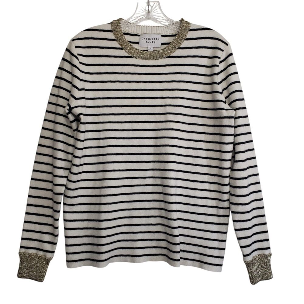 Gabriella James Women's Striped Crewneck Sweater with Metallic Decor, Size Small